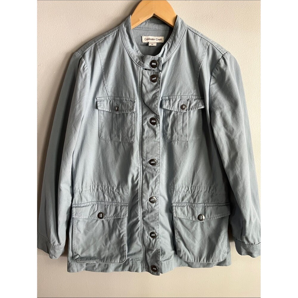 Coldwater Creek Petite Small Utility Jacket Blue Cotton Safari Field Coat PS